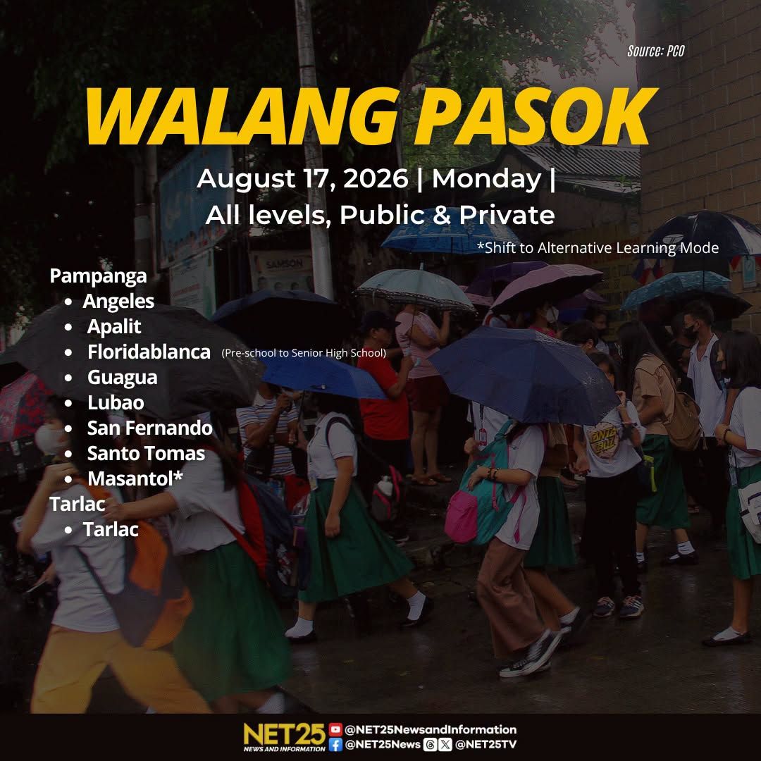 As of 6 a.m., suspendido ang klase sa mga lugar sa bansa ngayong Lunes, Agosto 17, dahil sa masamang lagay ng panahon dala ng habagat.....jpg