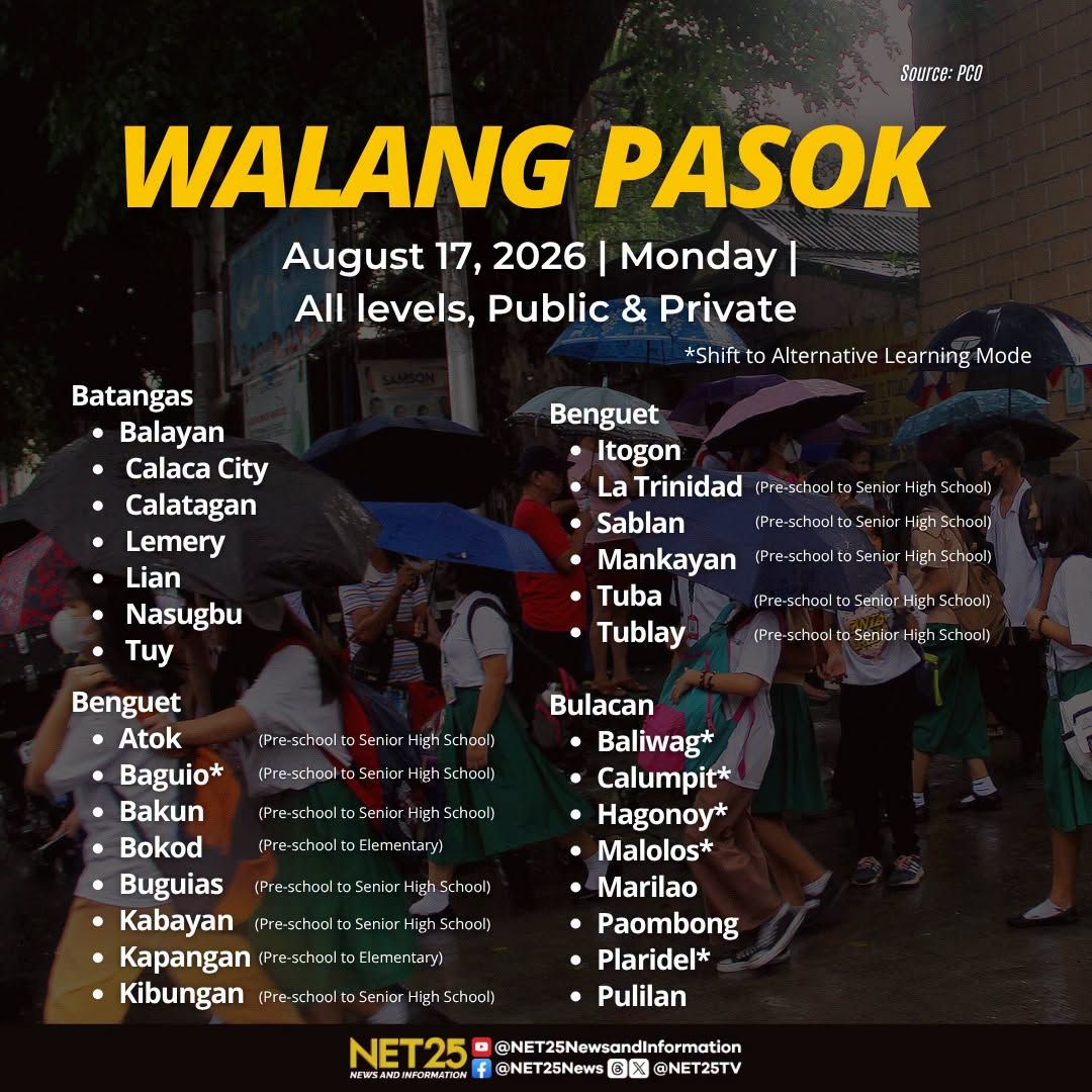 As of 6 a.m., suspendido ang klase sa mga lugar sa bansa ngayong Lunes, Agosto 17, dahil sa masamang lagay ng panahon dala ng habagat..jpg