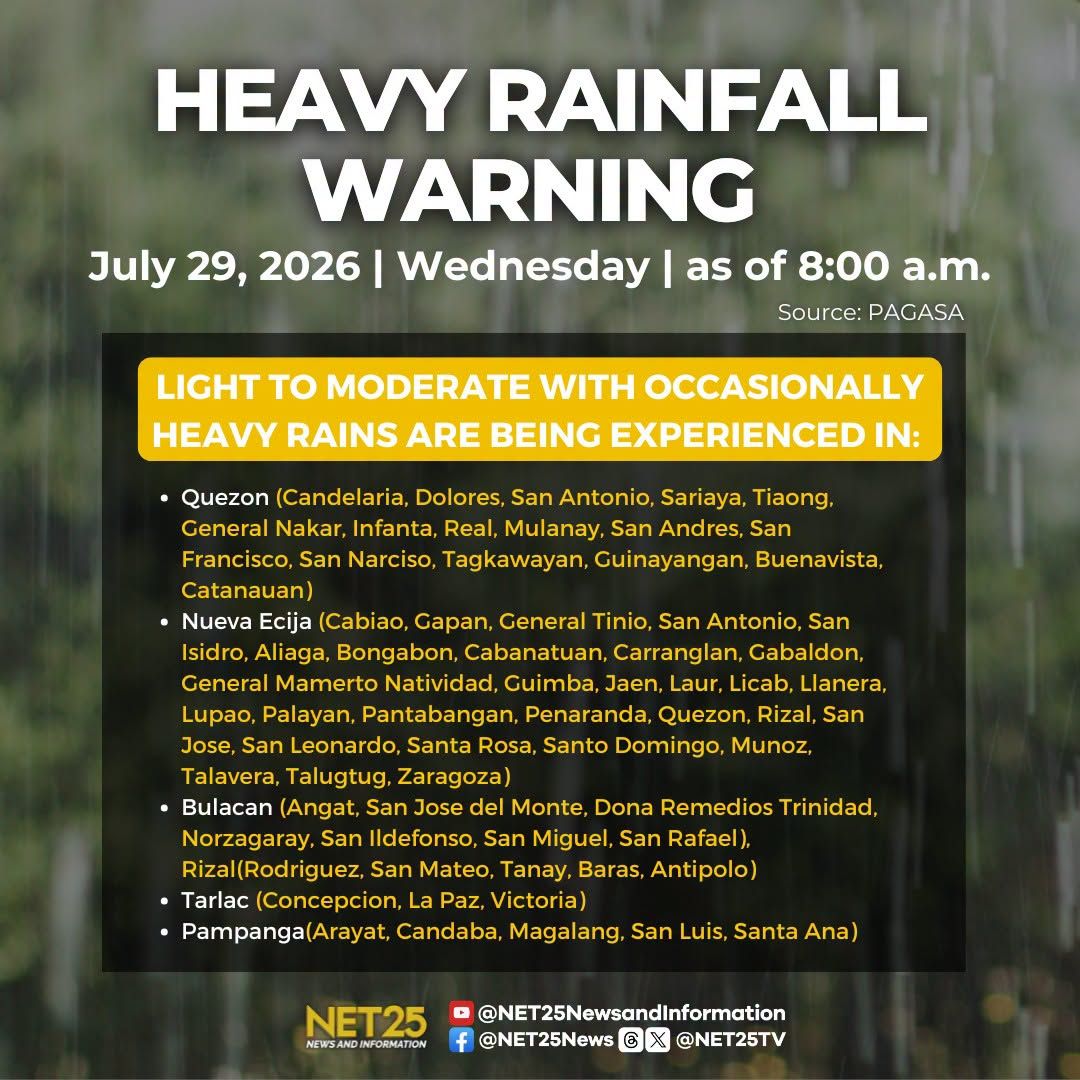 Nananatili sa yellow warning level ang Quezon Province ngayong alas-8 ng umaga dahil sa low pressure area (LPA), habang nagpapatuloy din ang mga pag-ulan sa Metro Manila at ilang kalapit na lalawigan...jpg