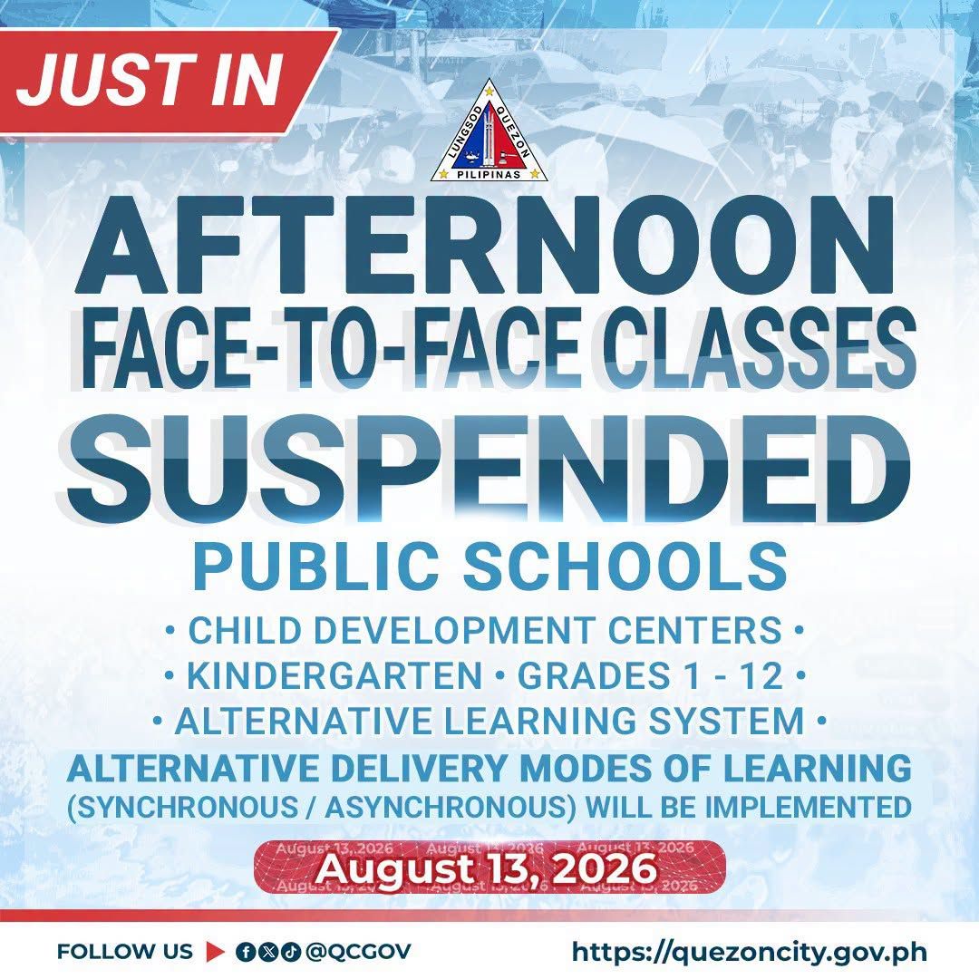 Panghapon na klase sa lahat ng antas ng pampublikong paaralan sa Quezon City, sinuspinde ngayong Huwebes, Agosto 13.jpg