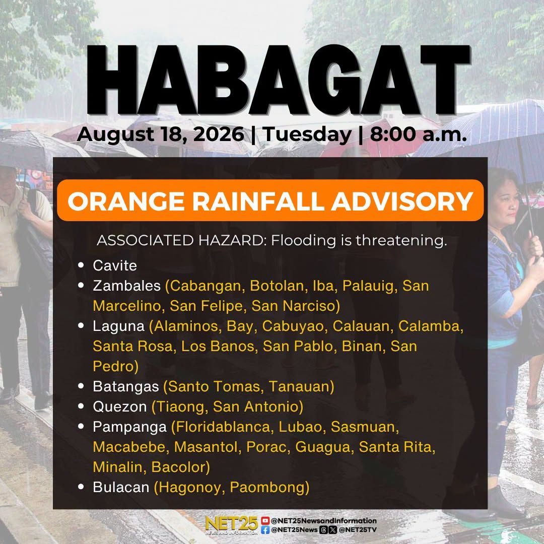 Red Rainfall Warning, nakataas sa Bataan, Batangas, at Zambales; Metro Manila at iba pang probinsya, sa orange at yellow alert..jpg
