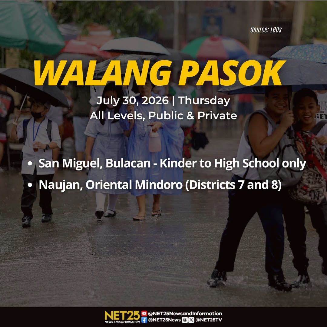 Suspendido ang klase sa ilang lugar ngayong Huwebes, Hulyo 30, dahil sa sama ng panahon.jpg