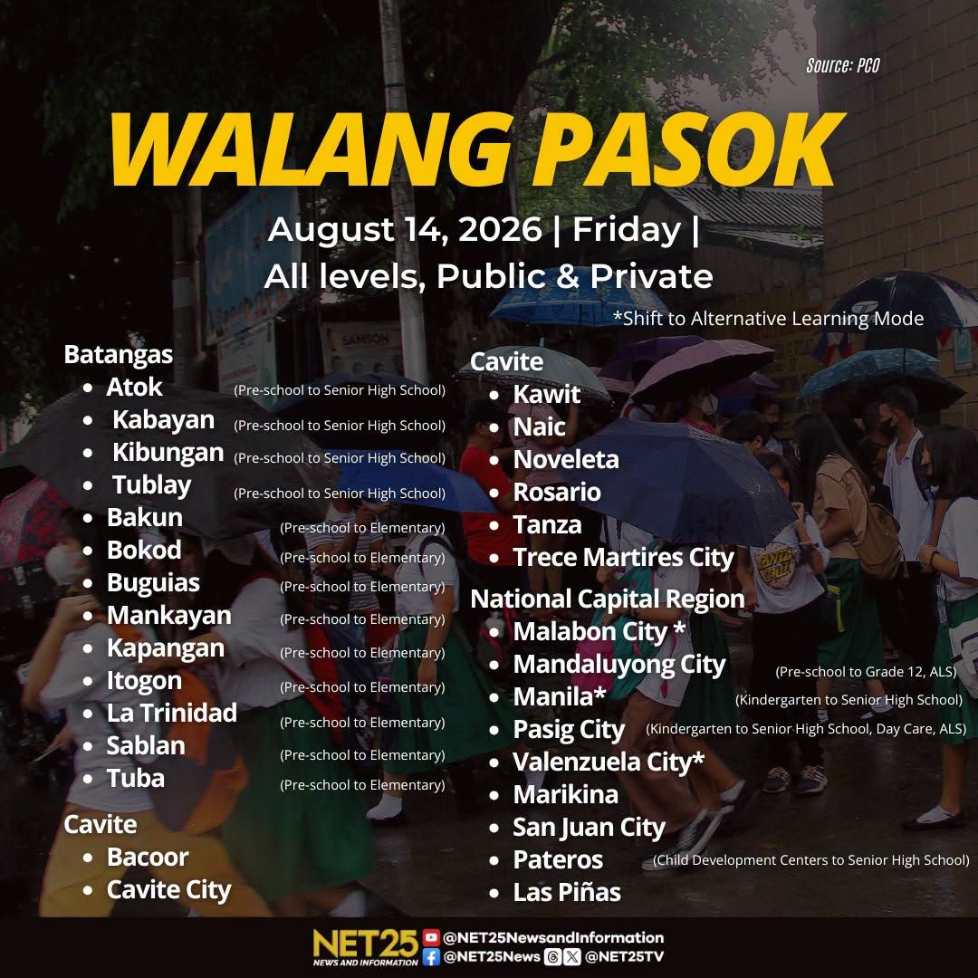 Suspensiyon ng Klase sa Ilang Lugar sa Bansa, Ipinatupad Ngayong Biyernes, Agosto 14, Bunsod ng Habagat.jpg
